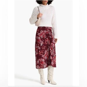 NWT 440.00 I R O Alise ruched printed crepe de chine midi skirt Size 38  Fits /6